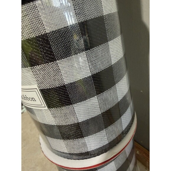 Jumbo 3 Black & White Buffalo Plaid Gingham Wired Ribbon Spool 90 Feet X 4 - Picture 5 of 9